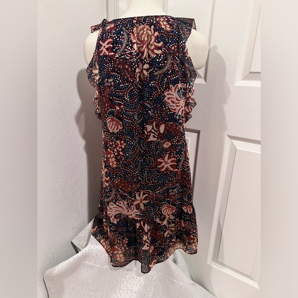 Madewell Womens V Neck Ruffle Trim Abstract Peplum Midi Dress Multi - Picture 5 of 9